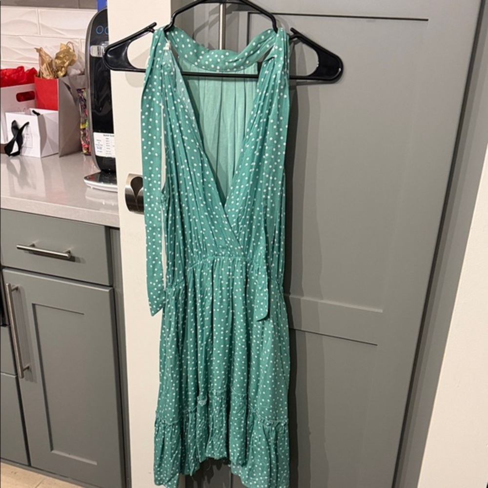 Chic Backless Green Polka Dot Dress